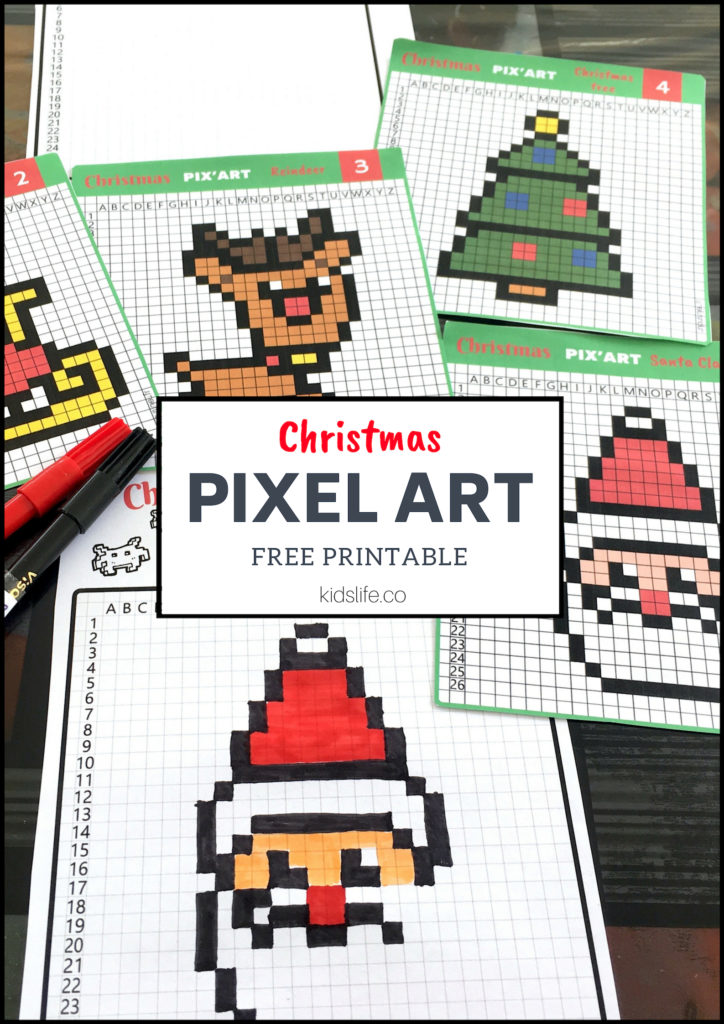 Christmas Pixel Art 12 templates to print for free Kidslife