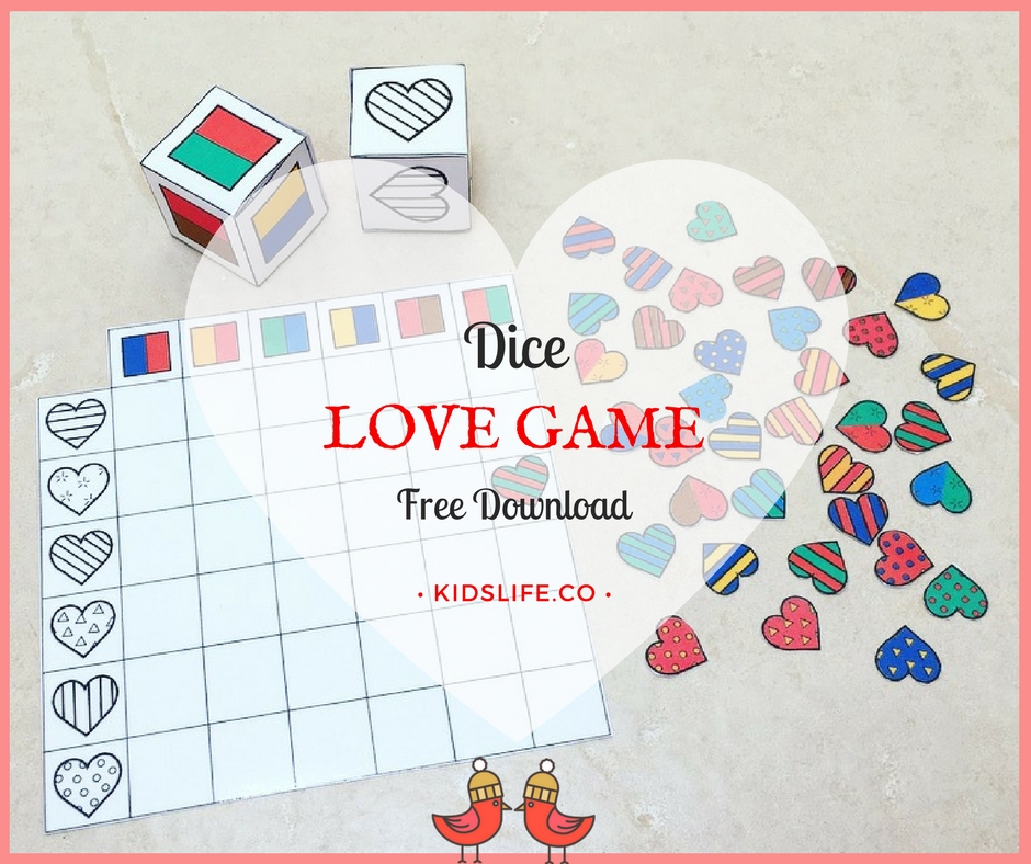 Love dice game for kids : free printable - Kidslife